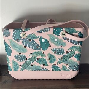 BOGG BAG  Large Size Pink Tote with Green Leaf Print